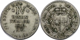 1/4 Taler 1810 FW
Altdeutsche Münzen und Medaillen, WALDECK. Friedrich (1763-1812). 1/4 Taler 1810 FW, Silber. Jaeger 7a, AKS 3. Sehr schön. Zainende...