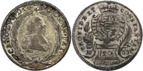 20 Kreuzer 1763 
Altdeutsche Münzen und Medaillen, WÜRTTEMBERG. Karl Eugen (1744-1793). 20 Kreuzer 1763, Silber. 6.58 g. Schön 122. Sehr schön+, fein...