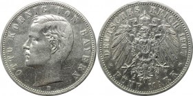 5 Mark 1907 D
Deutsche Münzen und Medaillen ab 1871, REICHSSILBERMÜNZEN, Bayern, Otto (1886-1913). 5 Mark 1907 D, Silber. Jaeger 46. Sehr schön