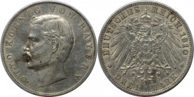 3 Mark 1910 D
Deutsche Münzen und Medaillen ab 1871, REICHSSILBERMÜNZEN, Bayern, Otto (1886-1913). 3 Mark 1910 D, Silber. Jaeger 47. Sehr schön-vorzü...
