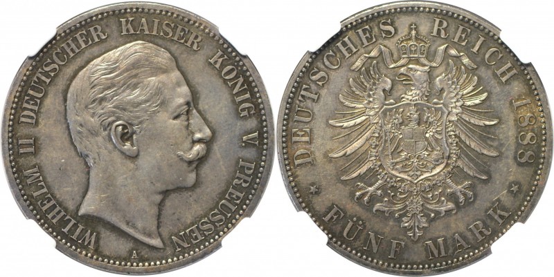 5 Mark 1888 A
Deutsche Münzen und Medaillen ab 1871, REICHSSILBERMÜNZEN, Preuße...