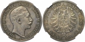 5 Mark 1888 A
Deutsche Münzen und Medaillen ab 1871, REICHSSILBERMÜNZEN, Preußen. Wilhelm II. (1888-1918). 5 Mark 1888 A, Silber. Jaeger 101. NGC AU-...