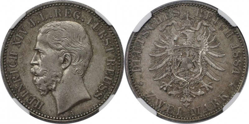 2 Mark 1884 A
Deutsche Münzen und Medaillen ab 1871, REICHSSILBERMÜNZEN. Reuß. ...