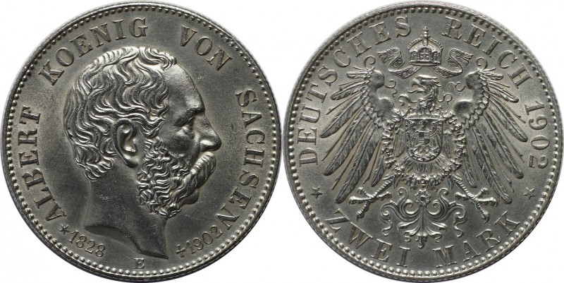 2 Mark 1902 E
Deutsche Münzen und Medaillen ab 1871, REICHSSILBERMÜNZEN, Sachse...