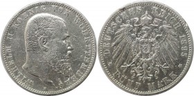 5 Mark 1895 F
Deutsche Münzen und Medaillen ab 1871, REICHSSILBERMÜNZEN, Württemberg, Wilhelm II. (1891-1918). 5 Mark 1895 F, Silber. Jaeger 176. Seh...