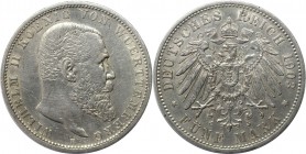 5 Mark 1903 F
Deutsche Münzen und Medaillen ab 1871, REICHSSILBERMÜNZEN, Württemberg, Wilhelm II. (1891-1918). 5 Mark 1903 F, Silber. Jaeger 176. Seh...