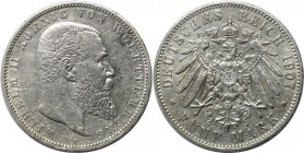 5 Mark 1907 F
Deutsche Münzen und Medaillen ab 1871, REICHSSILBERMÜNZEN, Württemberg, Wilhelm II. (1891-1918). 5 Mark 1907 F, Silber. Jaeger 176. Seh...