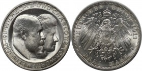 3 Mark 1911 F
Deutsche Münzen und Medaillen ab 1871, REICHSSILBERMÜNZEN, Württemberg. Wilhelm II. (1891-1918). 3 Mark 1911 F, Silberne Hochzeit von W...