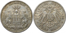 5 Mark 1903 J
Deutsche Münzen und Medaillen ab 1871, REICHSSILBERMÜNZEN, Hamburg. 5 Mark 1903 J, Silber. Jaeger 65. Sehr schön