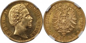 10 Mark 1874 D
Deutsche Münzen und Medaillen ab 1871, REICHSGOLDMÜNZEN, Bayern, Ludwig II. (1864-1886). 10 Mark 1874 D, Gold. KM 898. NGC MS-62