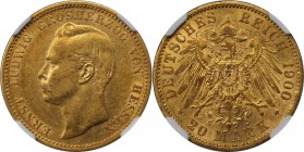 20 Mark 1900 A
Deutsche Münzen und Medaillen ab 1871, REICHSGOLDMÜNZEN, Hesse-Darmstadt, Ernst Ludwig (1892-1918). 20 Mark 1900 A. Gold. KM 371. NGC ...