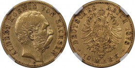 10 Mark 1878 E
Deutsche Münzen und Medaillen ab 1871, REICHSGOLDMÜNZEN, Sachsen, Albert (1873-1902). 10 Mark 1878 E, Gold. KM 1235. NGC XF-45
