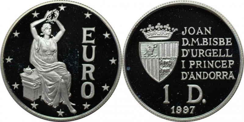 1 Diner 1997 
Europäische Münzen und Medaillen, Andorra. Europa mit Lorbeerkran...