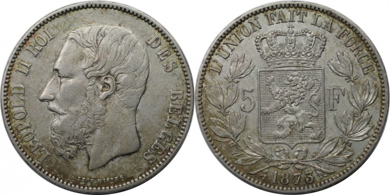 5 Francs 1873 
Europäische Münzen und Medaillen, Belgien / Belgium. Leopold II....