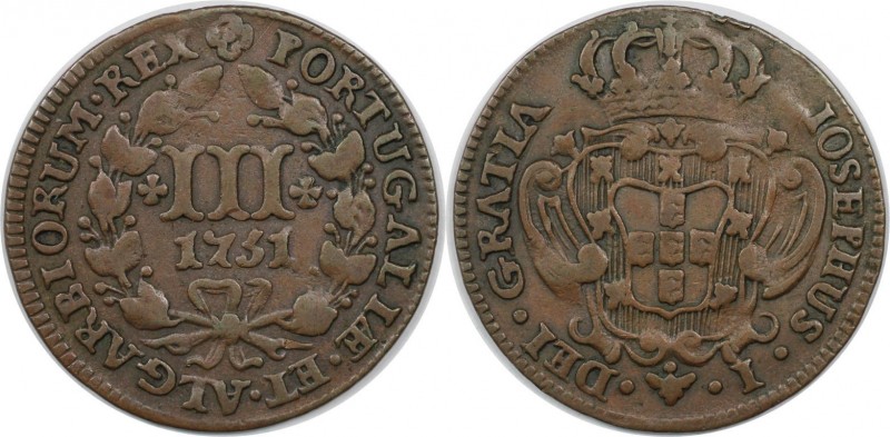 3 Reis 1751 
Europäische Münzen und Medaillen, Portugal. Jose I. 3 Reis 1751, K...