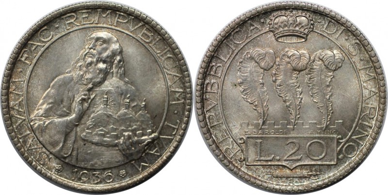 20 Lire 1936 R
Europäische Münzen und Medaillen, San Marino. 20 Lire 1936 R, Si...