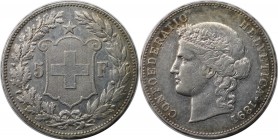 5 Franken 1891 B
Europäische Münzen und Medaillen, Schweiz / Switzerland. 5 Franken 1891 B, Silber. KM 34. Sehr schön+
