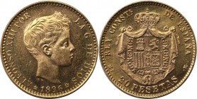 20 Pesetas 1896 
Europäische Münzen und Medaillen, Spanien / Spain. Alfonso XIII. (1886-1931) Madrid. 20 Pesetas 1896, (900 fein, Neuprägung 1962) Go...