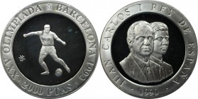 2000 Pesetas 1990 
Europäische Münzen und Medaillen, Spanien / Spain. XXV. Olympische Sommerspiele 1992 in Barcelona - Fußballspieler. 2000 Pesetas 1...