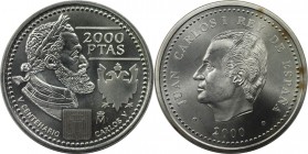2000 Pesetas 2000 
Europäische Münzen und Medaillen, Spanien / Spain. Charles V. 2000 Pesetas 2000, Silber. KM 1015. Stempelglanz