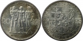 20 Korun 1933 
Europäische Münzen und Medaillen, Tschechoslowakei / Czechoslovakia. 20 Korun 1933, Silber. KM 17. Stempelglanz