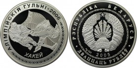 20 Rubel 2005 
Europäische Münzen und Medaillen, Weißrussland / Belarus. Olympiade 2006 in Turin - Eishokey. 20 Rubel 2005, Silber. Polierte Platte, ...
