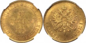 10 Markkaa 1904 L
Russische Münzen und Medaillen, Nikolaus II. (1894-1918), Finnland. 10 Markkaa 1904 L, Gold. Bitkin 392 (R1). NGS MS-64