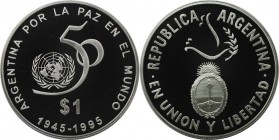 1 Peso 1995 
Weltmünzen und Medaillen, Argentinien / Argentina. 50 Jahre Vereinte Nationen. 1 Peso 1995, Silber. KM 126. Polierte Platte