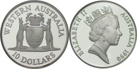 10 Dollars 1990 
Weltmünzen und Medaillen, Australien / Australia. "Western Australia". 10 Dollars 1990, 0,925 Silber. 0,591 OZ. 20 g. KM 137. Polier...