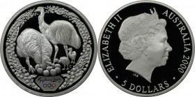 5 Dollars 2000 
Weltmünzen und Medaillen, Australien / Australia. Olympische Spiele 2000 in Sydney - Zwei Emus. 5 Dollars 2000, Silber. KM 438. Polie...
