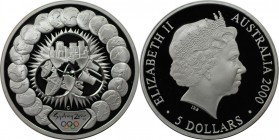 5 Dollars 2000 
Weltmünzen und Medaillen, Australien / Australia. Olympische Spiele 2000 in Sydney - Drei Ansichten in Kreis. 5 Dollars 2000, Silber....