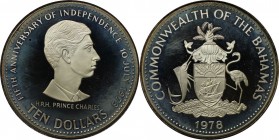 10 Dollars 1978 
Weltmünzen und Medaillen, Bahamas. Prinz Charles.10 Dollars 1978, Silber. 0.73 OZ. KM 781. Polierle Platte