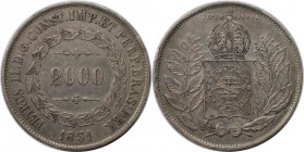 2000 Reis 1851 
Weltmünzen und Medaillen, Brasilien / Brazil. Pedro II. (1831-1889). 2000 Reis 1851, Silber. KM 462. Sehr schön+