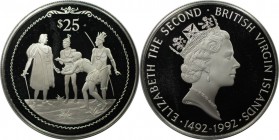 25 Dollars 1992 
Weltmünzen und Medaillen, Britische Jungferninseln / British Virgin Islands. Entdeckung Amerikas - Eingeborene, die Geschenke anbiet...