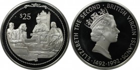 25 Dollars 1992 
Weltmünzen und Medaillen, Britische Jungferninseln / British Virgin Islands. Entdeckung Amerikas - Kolumbus Königin bietet Juwelen. ...