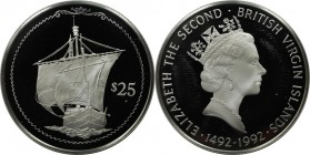 25 Dollars 1992 
Weltmünzen und Medaillen, Britische Jungferninseln / British Virgin Islands. Entdeckung Amerikas - Schiff unter vollen Segeln. 25 Do...