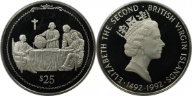 25 Dollars 1992 
Weltmünzen und Medaillen, Britische Jungferninseln / British Virgin Islands. Entdeckung Amerikas - Kolumbus Planung. 25 Dollars 1992...