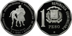 1 Peso 1990 
Weltmünzen und Medaillen, Dominikanische Republik / Dominican Republic. 500 Jahre Entdeckung Amerikas. 1 Peso 1990, Silber. KM 77a. Poli...