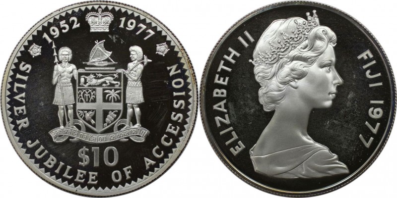 10 Dollars 1977 
Weltmünzen und Medaillen, Fidschi / Fiji. Silbernes Jubiläum d...
