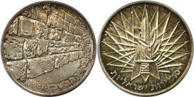 10 Lirot 1967 
Weltmünzen und Medaillen, Israel. Sieg der Streitkräfte - Klagemauer. 10 Lirot 1967, Silber. 0.75 OZ. KM 49. Stempelglanz