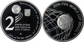 2 New Sheqalim 2013 
Weltmünzen und Medaillen, Israel. Fußball WM Brasilien. 2 New Sheqalim 2013, Silber. Polierte Platte