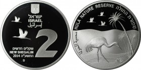 2 New Sheqalim 2014 
Weltmünzen und Medaillen, Israel. Hula Naturreservat Unesco. 2 New Sheqalim 2014, Silber. Polierte Platte
