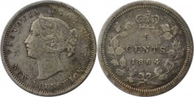 5 Cents 1864 
Weltmünzen und Medaillen, Kanada / Canada. New Brunswick. Victoria. 5 Cents 1864. Silber. KM 7. Small 6. VF-20. Zertikat