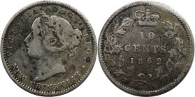 10 Cents 1862 
Weltmünzen und Medaillen, Kanada / Canada. New Brunswick. Victoria. 10 Cents 1862. Silber. KM 8. Double 2. F-12. Zertikat