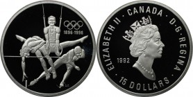 15 Dollars 1992 
Weltmünzen und Medaillen, Kanada / Canada. 100 Jahre Olympische Spiele - Drei Turner. 15 Dollars 1992, Silber. Polierte Platte, mit ...