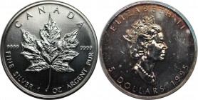 5 Dollars 1995 
Weltmünzen und Medaillen, Kanada / Canada. Maple Leaf. 5 Dollars 1995, Silber. 1 OZ. KM 187. Stempelglanz, Feine Patina