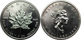 5 Dollars 1997 
Weltmünzen und Medaillen, Kanada / Canada. Maple Leaf. 5 Dollars 1997, Silber. 1 OZ. KM 187. Stempelglanz