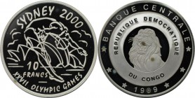 10 Francs 1999 
Weltmünzen und Medaillen, Kongo / Congo. Dem.Rep. XXVII. Olympische Sommerspiele 2000 in Sydney - Turmspringer vor Opernhaus. 10 Fran...