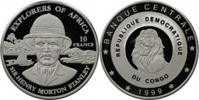 10 Francs 1999 
Weltmünzen und Medaillen, Kongo / Congo. Dem.Rep. Sir Henry Morton Stanley. 10 Francs 1999, Silber. KM 21. Polierte Platte