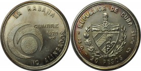 20 Pesos 1979 
Weltmünzen und Medaillen, Kuba / Cuba. VI. Konferenz der blockfreien Staaten. 20 Pesos 1979, Silber. Polierte Platte, mit Box + Zertif...